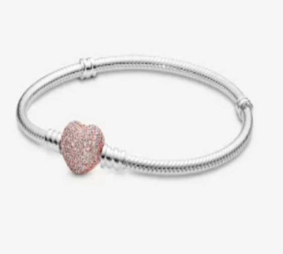 Pandora Moments Pavé Heart Clasp Snake Chain Bracelet Jewelers