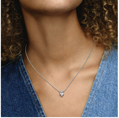 Pandora Double Heart Pendant Sparkling Collier Necklace