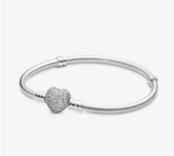 Pandora Moments Sparkling Heart Clasp Snake Chain Bracelet