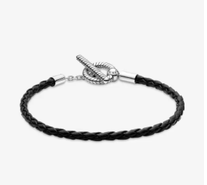 Pandora Moments Braided Leather T-bar Bracelet - Anfesas Jewelers