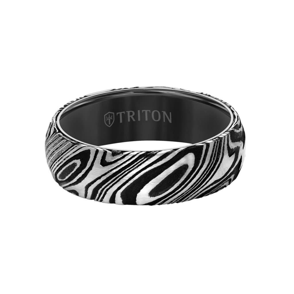 7MM Black Tungsten Carbide Ring with Damascus Steel