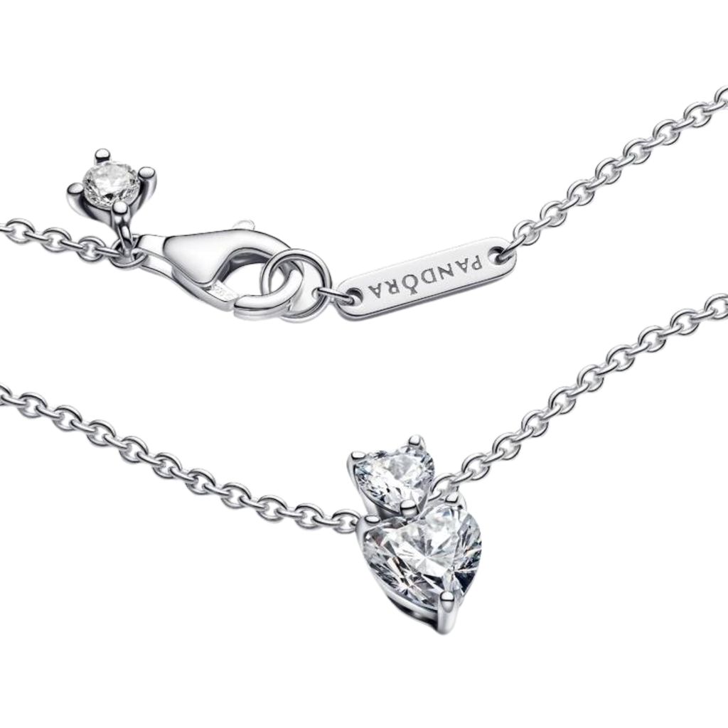 Pandora Double Heart Pendant Sparkling Collier Necklace