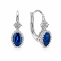 14k White Gold Beaded Oval Sapphire & Diamond Drop