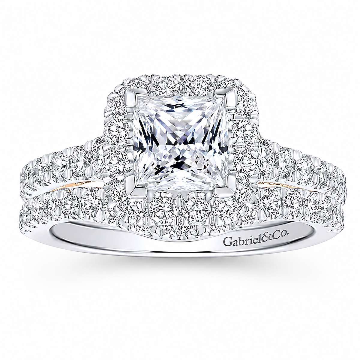 14k White/Rose Gold Princess Cut Halo