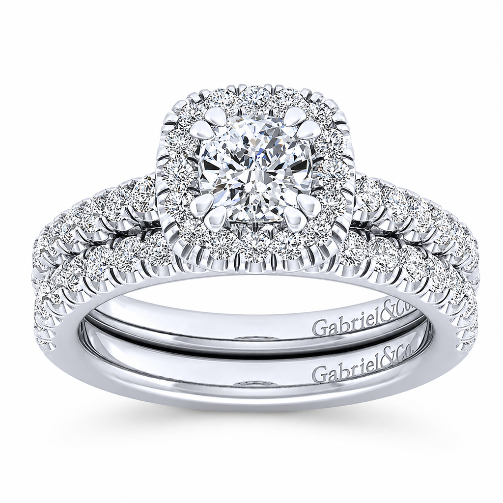 14k White Gold Cushion Cut Halo