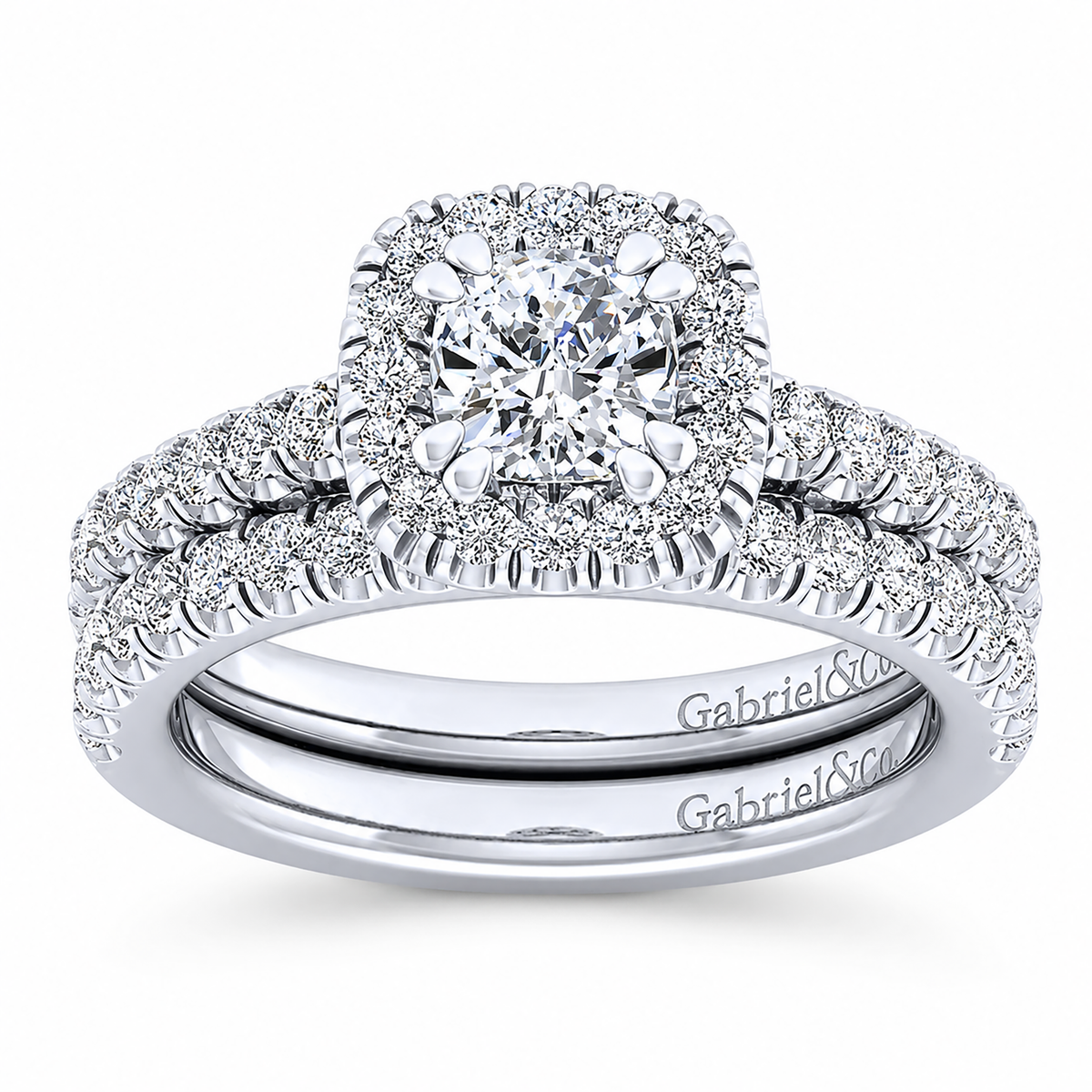 14k White Gold Cushion Cut Halo