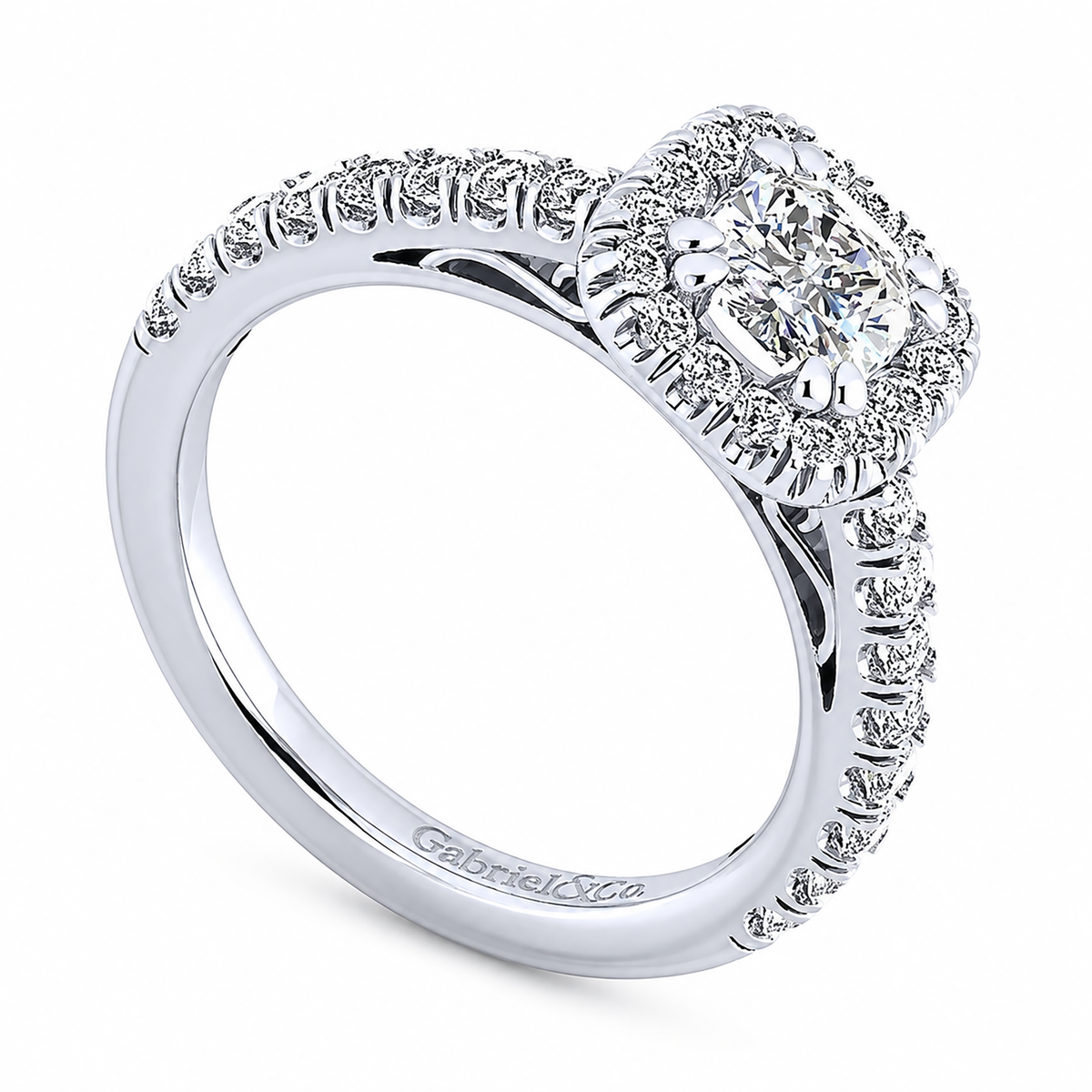 14k White Gold Cushion Cut Halo