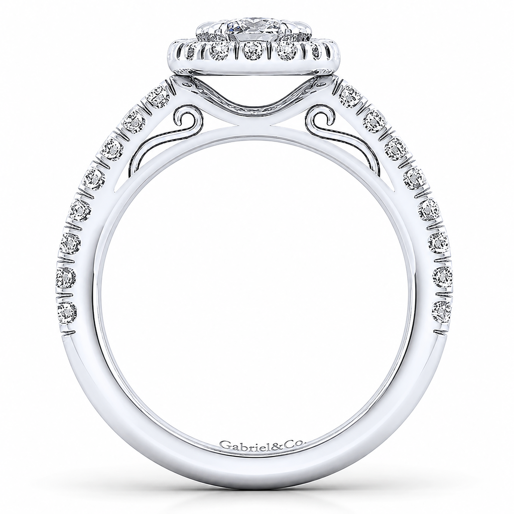 14k White Gold Cushion Cut Halo