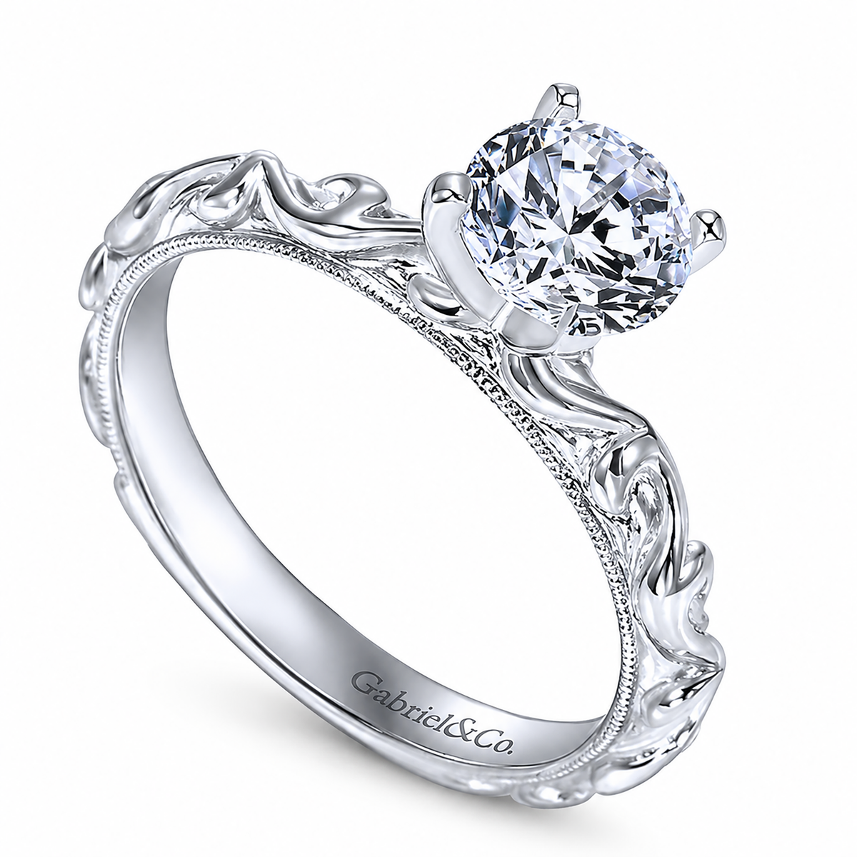 14k White Gold Round Straight
