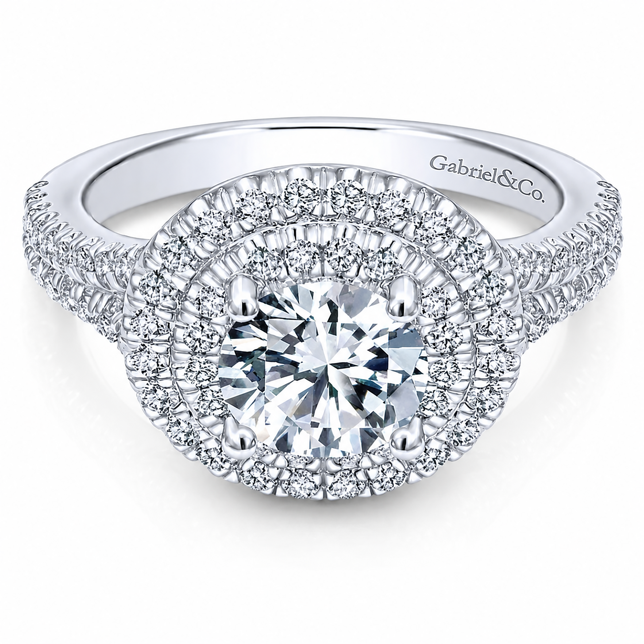 14k White Gold Round Double Halo