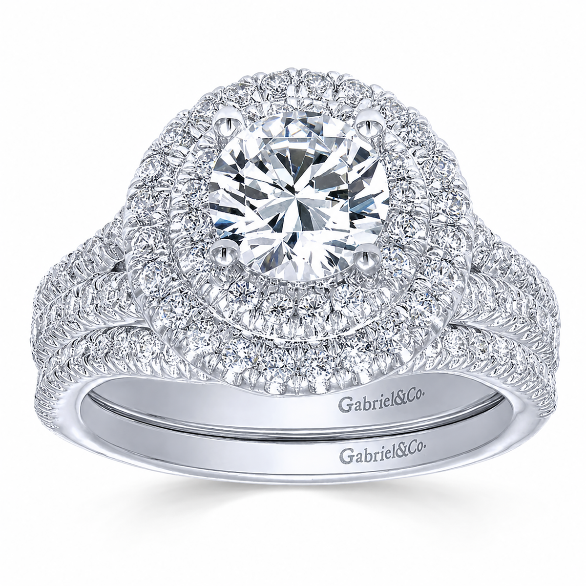 14k White Gold Round Double Halo