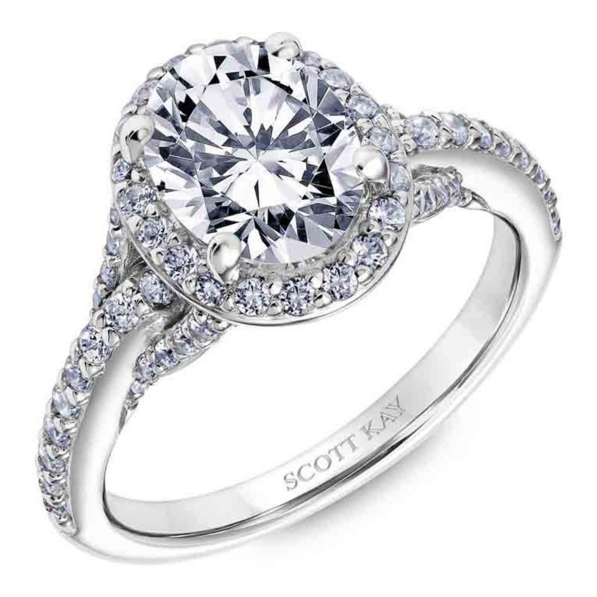 Scott Kay 14k White Gold Embrace Oval Halo Diamond Engagement Ring
