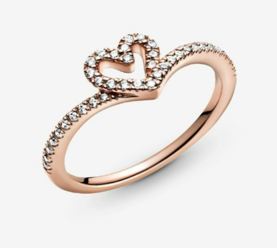 Pandora Sparkling Wishbone Heart Ring