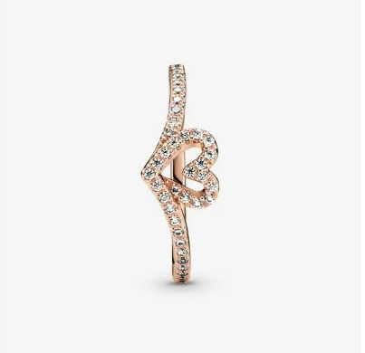 Pandora Sparkling Wishbone Heart Ring