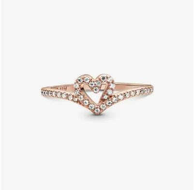 Pandora Sparkling Wishbone Heart Ring