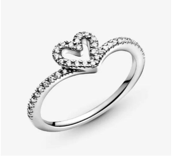 Pandora Sparkling Wishbone Heart Ring