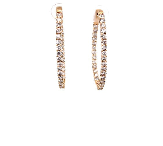 14KY 3CT Oval Diamond Hoops