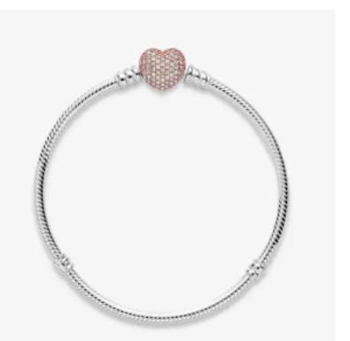Pandora Moments Pavé Heart Clasp Snake Chain Bracelet