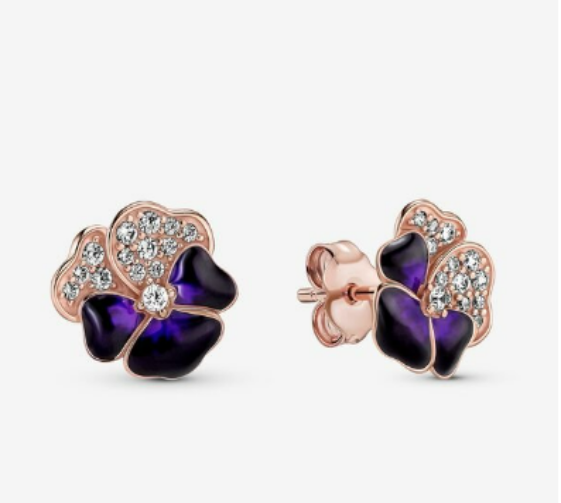 Pandora Deep Purple Pansy Flower Stud Earrings