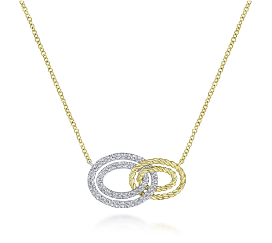 Gabriel &amp; Co 14K Yellow-White Gold Interlocking Oval Link Diamond Pendant Necklace