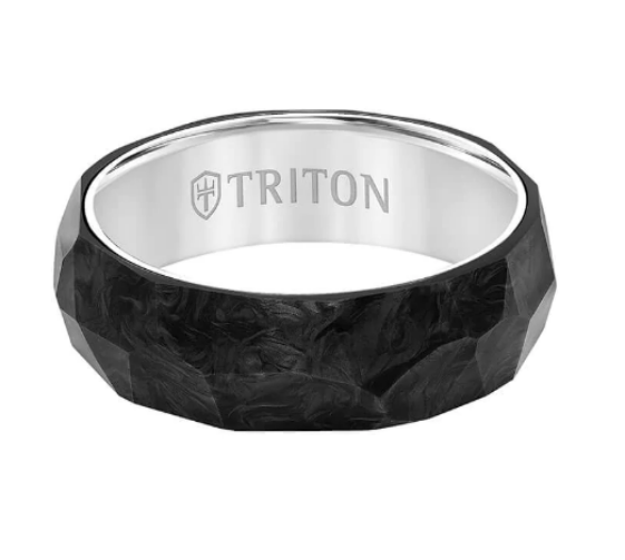 Triton- 6.5MM Titanium &amp; Forged Carbon Ring - Faceted Profile and Bevel Edge