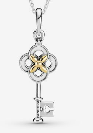 Pandora Two tone Key Flower Necklace Anfesas Jewelers