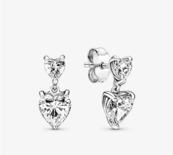 Pandora Double Heart Sparkling Stud Earrings