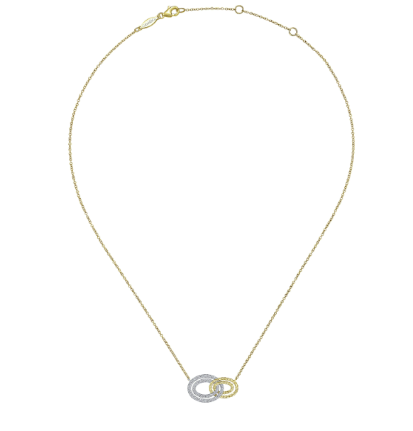 Gabriel &amp; Co 14K Yellow-White Gold Interlocking Oval Link Diamond Pendant Necklace