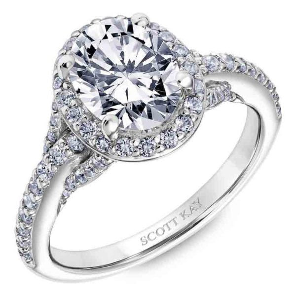 Scott Kay 14k White Gold Embrace Oval Halo Diamond Engagement Ring in Garner, NC