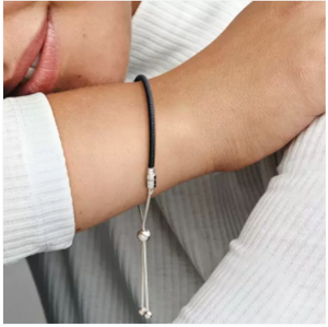Pandora Moments Black Leather Slider Bracelet Anfesas Jewelers