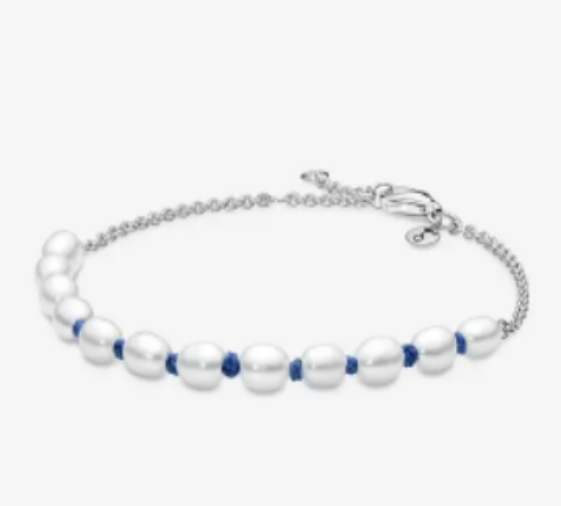 Pandora Freshwater Cultured Pearl Blue Cord Chain Bracelet