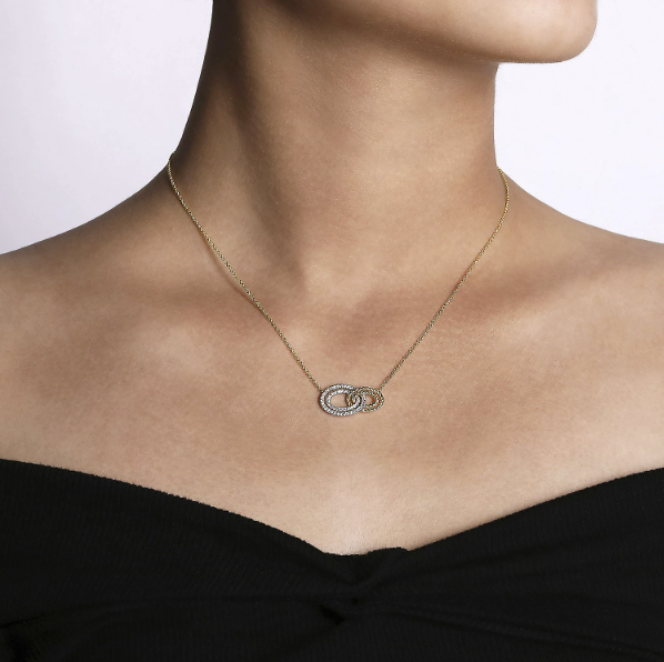 Gabriel &amp; Co 14K Yellow-White Gold Interlocking Oval Link Diamond Pendant Necklace