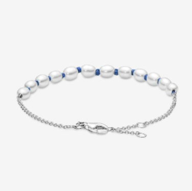 Pandora Freshwater Cultured Pearl Blue Cord Chain Bracelet