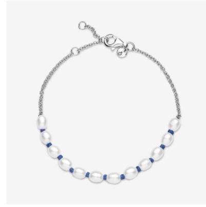 Pandora Freshwater Cultured Pearl Blue Cord Chain Bracelet