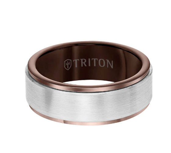 8MM Tungsten Carbide Ring - Satin Finish Center and Step Edge