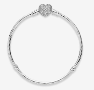 Pandora Moments Sparkling Heart Clasp Snake Chain Bracelet