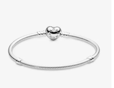 Pandora Moments Sparkling Heart Clasp Snake Chain Bracelet