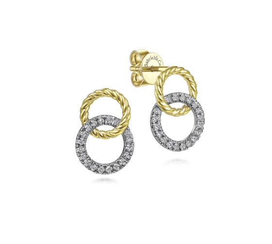 Gabriel &amp; Co 14K Yellow-White Gold Open Circle Twisted Rope and Diamond Stud Earrings
