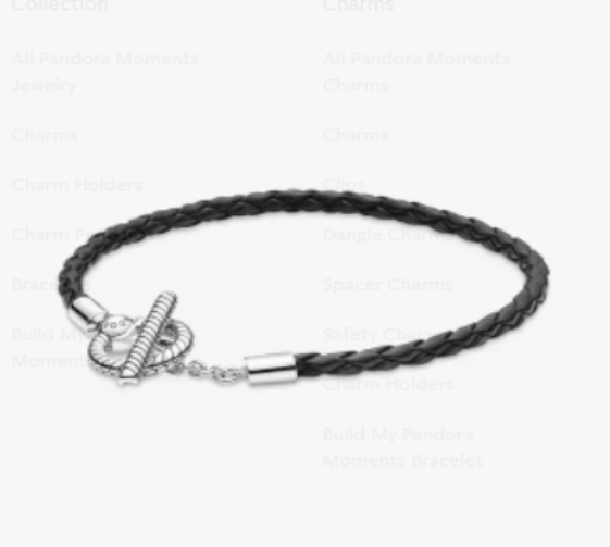 Pandora Moments Braided Leather T-bar Bracelet