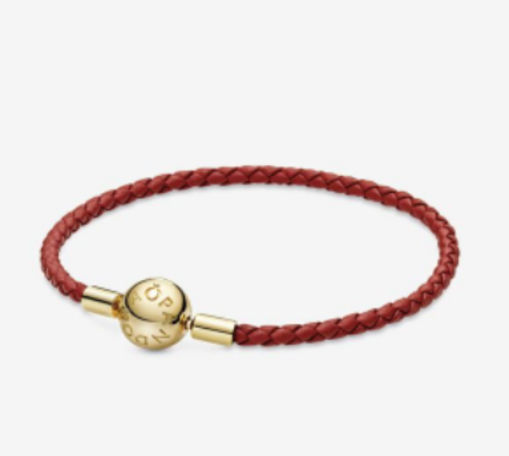 Pandora Moments Red Woven Leather Bracelet