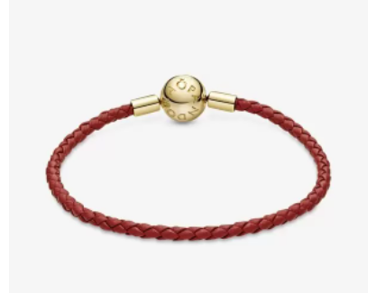 Pandora Moments Red Woven Leather Bracelet