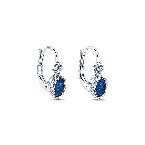 14k White Gold Beaded Oval Sapphire &amp; Diamond Drop