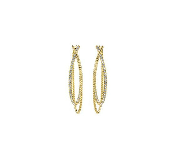 14k Yellow Gold Intricate Twisted Diamond Double Hoop