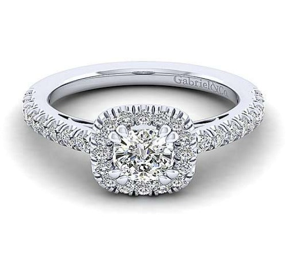 14k White Gold Cushion Cut Halo