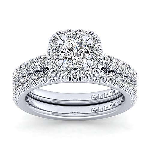 14k White Gold Cushion Cut Halo