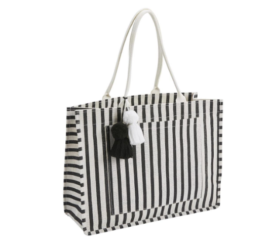 BLACK &amp; WHITE STRIPE JUTE TOTE